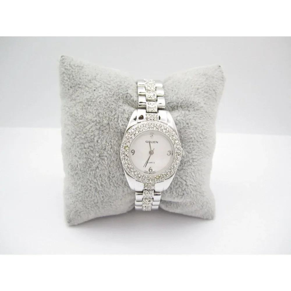 Women Gruen Crystals Quartz WR Analog 26mm Dial Causal Round Watch‎ (G520)